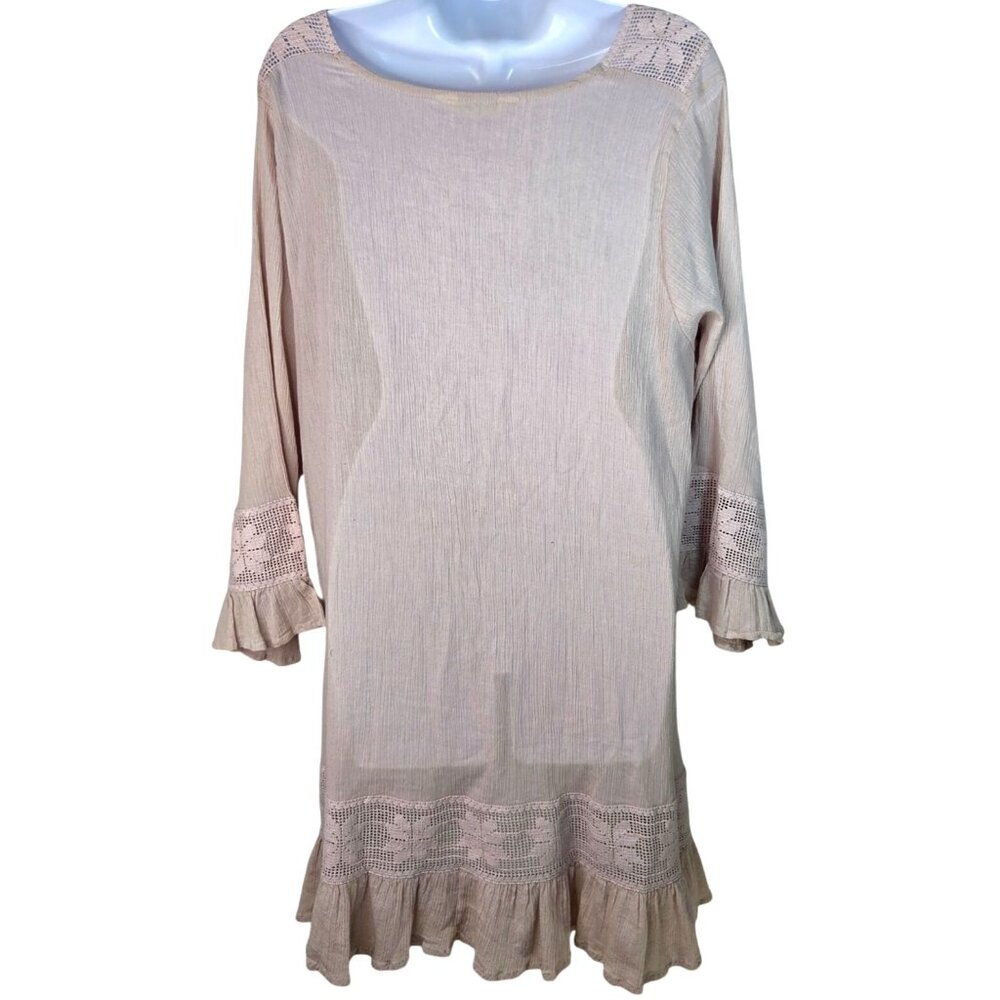 Jdl Clothing Jeanne D' Arc Living M/L Beige 100% Cotton Tunic Dress With Croche - Picture 2 of 6